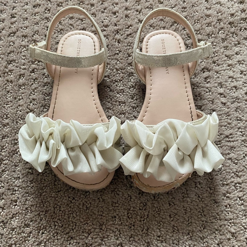 Something Navy Ivory Fabric Sandals Girls Size 11